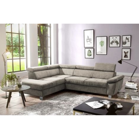 Canapé d'angle en tissu luxe 5 places LUGO beige, angle gauche (1/5)