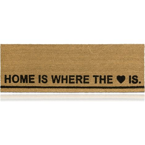 Relaxdays Fußmatte Kokos BxT:40x120cm, mit Spruch HOME IS WHERE THE HEART IS, rutschfest, Türvorleger, natur (1/5)