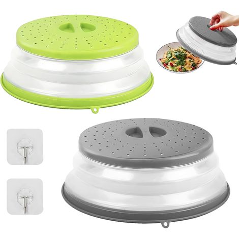 Cloche Micro Onde Sans BPA, 2 Pièces Couvercle Micro Ondes avec 2 Crochets, Anti Vapeur et Fonction Passoire (2, C, 27CM) (1/5)