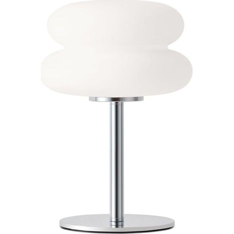 Lampe de table rétro forme hamburger, verre soufflé à la main, pied métal argenté, ampoule LED G9, intensité variable continue par bouton rotatif, décoration vintage pour chambre, salon, bureau, cheve (1/4)
