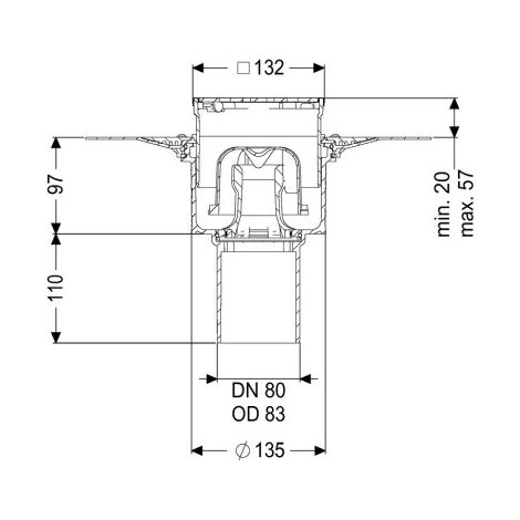 Siphon de sol Ecoguss avec bride adhésive DN 80, vertical, grille design