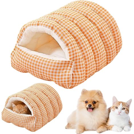 Niche d'hiver apaisante à carreaux avec housse à capuche - Compartiments de fermeture d'hiver lavables pour chatons d'intérieur et petits chiens avec coussin amovible (1/5)