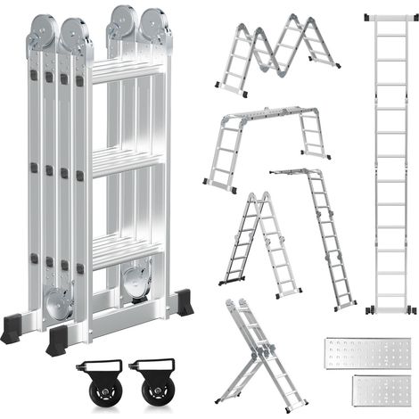 Jiubiaz 7 in 1 Scala pieghevole articolata 3.6m, ponteggio multifunzionale, distanziale da muro, scaletta, 2 piattaforme di lavoro