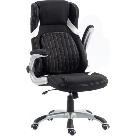 Sedia Ufficio Ergonomica in Tessuto Effetto Lino con Supporto Lombare, Altezza Regolabile, Dondolo, Nero (1/5)