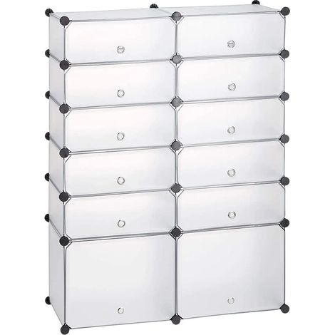 Scarpiera/scaffale in plastica con 12 scomparti 125 cm trasparente 1300016382