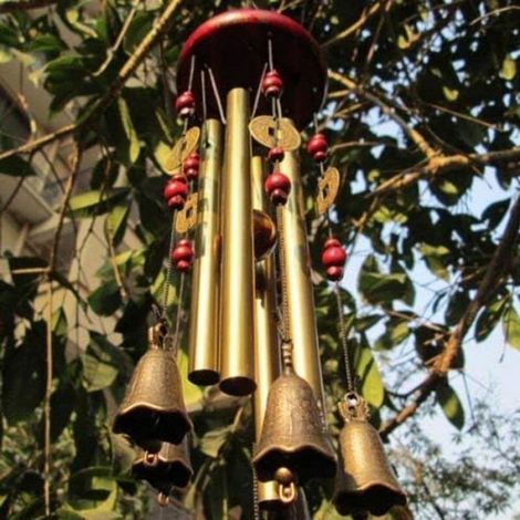 Carillon éolien traditionnel chinois Longziming – 4 tubes, 5 cloches – Jardin, balcon, extérieur – Décoration extérieure – 65 cm (1/5)