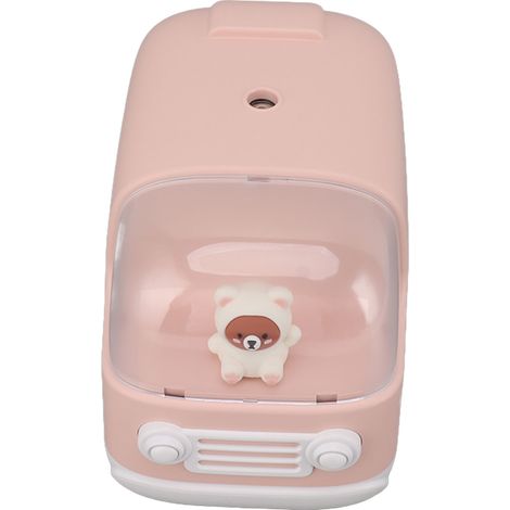 Humidificateur miniature mignon de 350 ml en forme d'ours et de bus, rechargeable par USB, diffuseur de brume fraîche portable, rose, idéal pour le bureau, la chambre ou le bureau. (1/5)