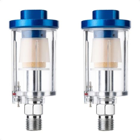 Secador de aire y separador de aceite para compresor, filtro de humedad en línea NPT de 6,35 mm para pistolas de pintura, herramientas neumáticas y líneas de aire (paquete de 2). (1/5)