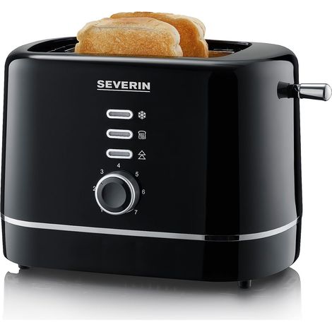 SEVERIN Grille-pain automatique 850 W, Toaster compact 2 fentes jusqu'à 2 tranches, Grille-pain électrique avec réglage du degré de brunissage & fonction décongélation, Noir, AT 4321 (1/5)