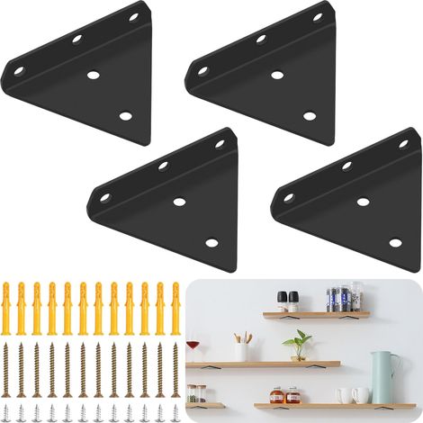 Support Etagere Triangle,4 Pièces Équerre de fixation invisible,8 cm support etagere murale,taquet etagere,equerre etagere murale,pour étagères de rangement,bibliothèques (Noir) (1/5)