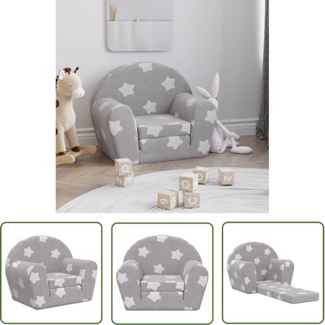The Living Store Canapé-lit pour enfants gris clair avec étoiles peluche douce - Canapé Enfant - Lit Enfant - Canapé Convertible - Mobilier Bébé - Meubles Chambre Enfant (1/5)