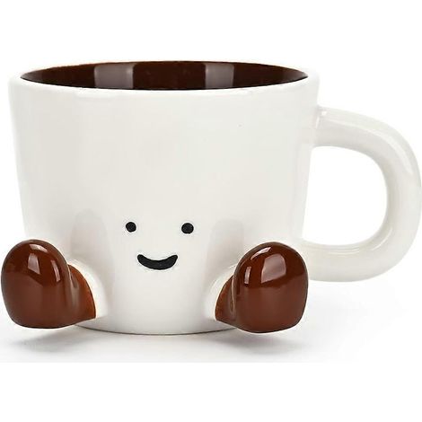 Mug à café, mug mignon et amusant pour femme, mug en céramique de 380 ml (12,8 oz), mug de bureau couleur caramel. (1/5)