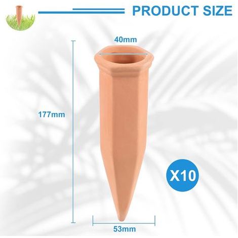 10 x Cône D’arrosage en Argile Arrosage Automatique pour Plantes, D'intérieur Ampoules D'arrosage Distributeur D'eau pour Plantes Globe D'arrosage Ollas Terre Cuite pour Jardin Maison Extérieur (1/4)