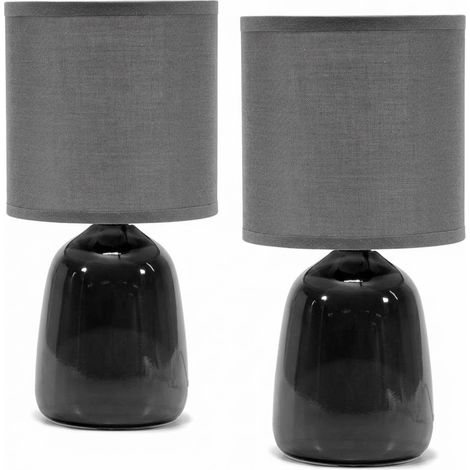 Coppia Abat Jour Nera Moderna lumetto da Tavolo con Paralume in Tessuto e Base Lucida per Camera da Letto Salotto e Studio 2 Lampade da Comodino Nera Lucida Diametro 13 cm Altezza 25,5 cm Max 40W E14 (1/5)