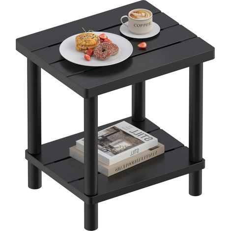 Table d'appoint d'extérieur, Petite table de jardin à deux niveaux pour terrasse, Table d'appoint style Adirondack pour intérieur et extérieur Bambou facile d'entretien pour piscine et véranda-noir (1/5)
