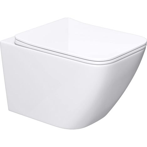 Mai & Mai Hänge WC Toilette Wand-WC Spülrandlos Weiß aus Keramik Wandmontage mit Absenkautomatik Aachen308