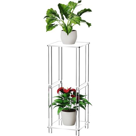Support pour Fleurs et Plantes, en Acrylique, 30 x 30 x 80 cm Transparent, 2 Niveaux, étagère à plantes, peu encombrant, décoratif, pour intérieur, salon, balcon et coin (1/5)