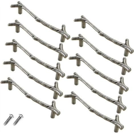 Set of 10 vintage zinc alloy drawer knobs for cabinets, drawers, country houses, cottages (96mm, silver) (1/5)