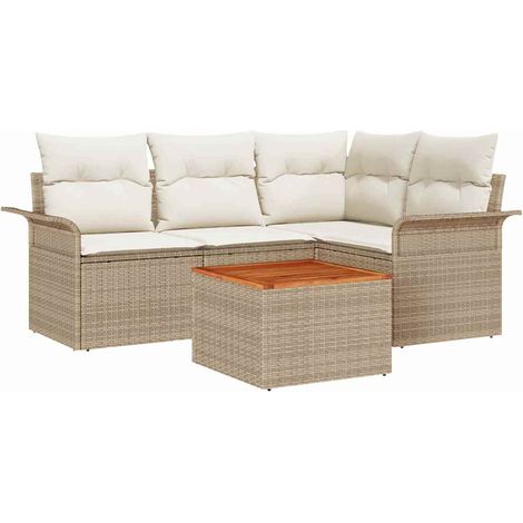 Garden Sofa Set with Storage 5 pcs Beige and Cream Poly Rattan vidaXL