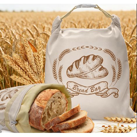 Set di 2 sacchetti per pane XL in cera d'api per lievito madre, riutilizzabili e realizzati in cotone biologico, adatti all'uso in congelatore. (1/4)