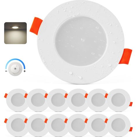 Spot LED Encastrable Extra Plat, Lot de 12 Spot Salle de Bain IP44 2700K Blanc Chaud, 4W Spots de Plafond, Spots Encastrable 68mm pour Salon Chambre Cuisine, Trou 65-80mm