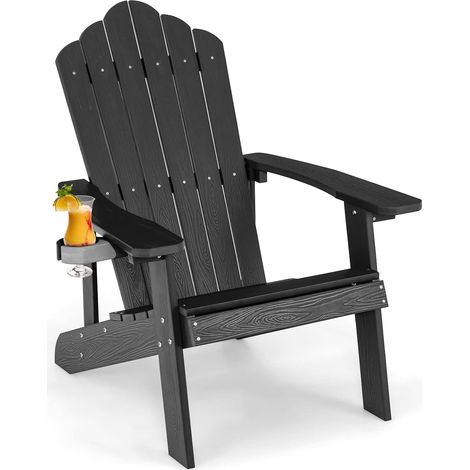 Costway – Fauteuil Adirondack en HIPS grain de bois – Chaise d'extérieur imperméable – Porte-gobelet rotatif – Charge 170 kg – Confort ergonomique