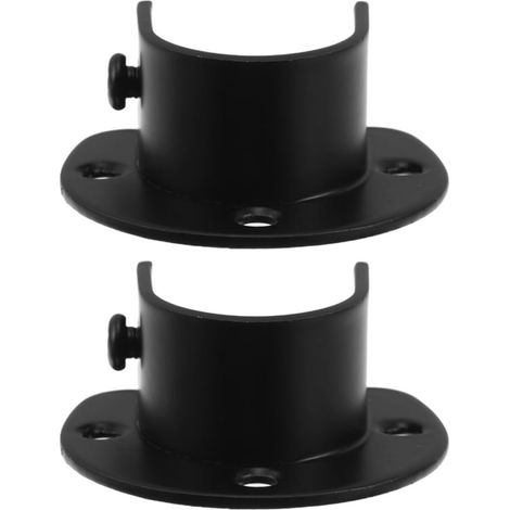 U-Shaped Stainless Steel Clothes Rail Brackets, Black, Set of 2, Easy Installation and High Strength for Wardrobe or Curtain (1/5)