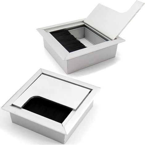 Kabeldurchführungen für Bürokabel mit Bürstendichtung – 2er-Packung, 80 x 80 mm große Aluminiumlegierungsboxen für Schreibtische/Arbeitsplatten (1/5)