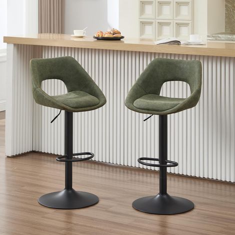 Wahson Bar Stools 2Pcs in PU Leather Modern Swivel Counter Chairs with Hollow Backrest for Home Bar Kitchen, Green