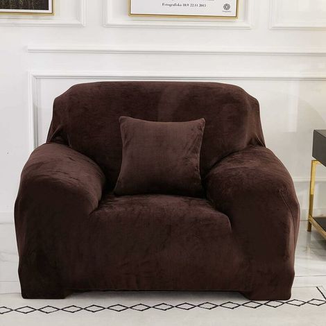Single sofa cover (90-140 cm) – Machine-washable stretch velvet – Stain and wear protection – Easy installation (1/5)