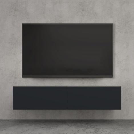 doporro Mueble de TV para Salón 140x40,2x30cm Mesa TV con Puerta Abatible hacia Abajo, en Blanco Mate + Gris Negro, Mueble de TV flotante, Estante TV 02