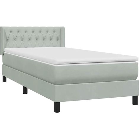 Lit simple Lit adulte Sommier à lattes de lit et matelas gris clair 90x220 cm velours (1/5)