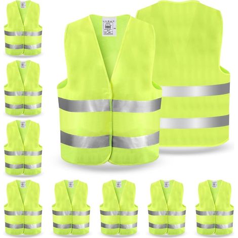 Gilet Jaune Adulte: 10 Pièces Gilet Jaune Voiture, Gilet Réfléchissant, Gilet Fluorescent De Sécurité, Gilet de Sécurité Reflechissant, Gilet Haute Visibilité Homme Femme pour Conducteurs (1/5)