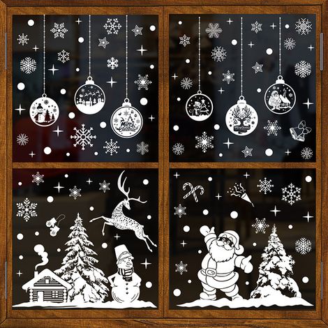 Autocollants de Noël blancs pour fenêtres 9 feuilles 260 unités réutilisable adhésif statique double face la maison le magasin et bur Pvc (1/3)