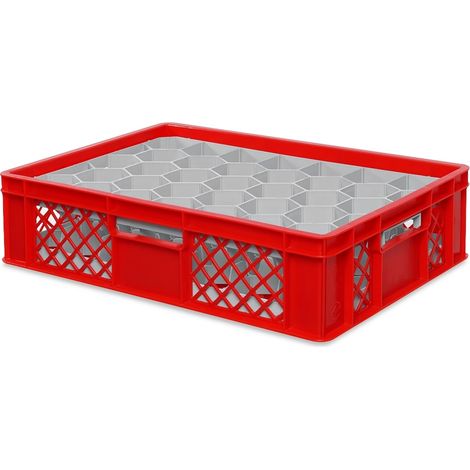 BRB Gläserkiste 600x400 mm für 15, 24, 33 oder 40 Gläser, farbig (Rot, für 33 Gläser Ø 75 mm, Glashöhe max 122 mm)