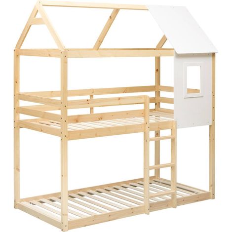 Lit superposé cabane Bosco 90x190cm beige - Atmosphera créateur d'intérieur (1/5)
