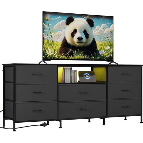 8-Schubladen-TV-Bank 160cm mit LED-Leuchten, Stahlrahmen, Dunkelgrau für Wohn-/Schlafzimmer