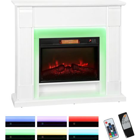 Cheminée électrique encastrée bande lumineuse LED effet flamme 3D RGB 1800 W thermostat blanc (1/5)