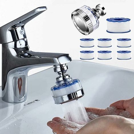 Filtre à eau Robinet avec 6 éléments filtrants en coton PP,Universel Filtre Anti Calcaire Robinet ,Tête de Pulvérisateur Rotatif à 360° (1/5)