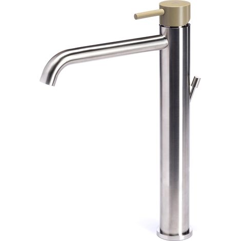 Rubinetto Miscelatore Monocomando Lavabo Alto in Acciaio Inox Maniglia Ulivo (1/2)
