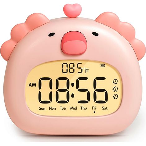Wecker mit Nachtlicht, ideal für Kinder und Mädchen, hübscher, leuchtend pinkfarbener Digitalwecker, Timer, 3 Alarme, Datum und Wochentag, USB-aufladbar, Geschenk zur Dekoration des Schlafzimmers oder