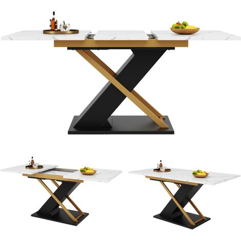 Table extensible 120-160cm avec rallonge et pieds croisés dorés