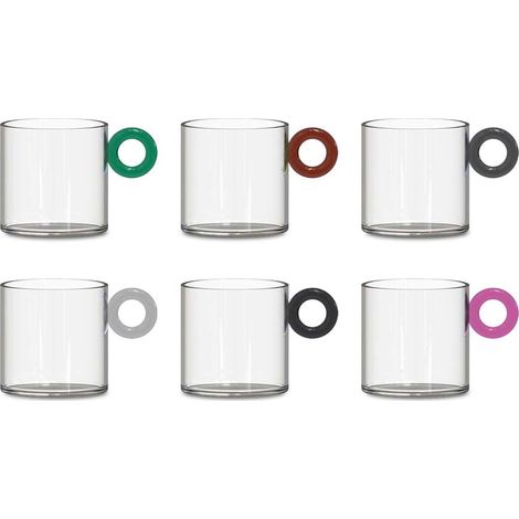 WD LifeStyle Set 6 Tazze da Caffè Vetro Borosilicato Cc 100 Ml Manico ad Anello Multicolor (1/2)