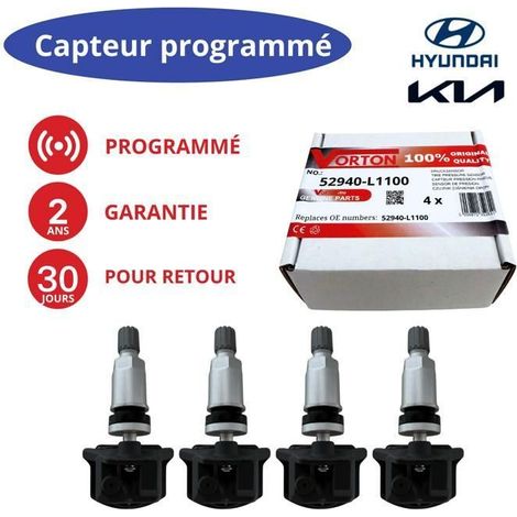 Pacchetto di 4 sensori TPMS programmati 433MHz 52940-L1100 per KIA Sorento IV e HYUNDAI Elantra/IONIQ5/Sonata/Tucson
