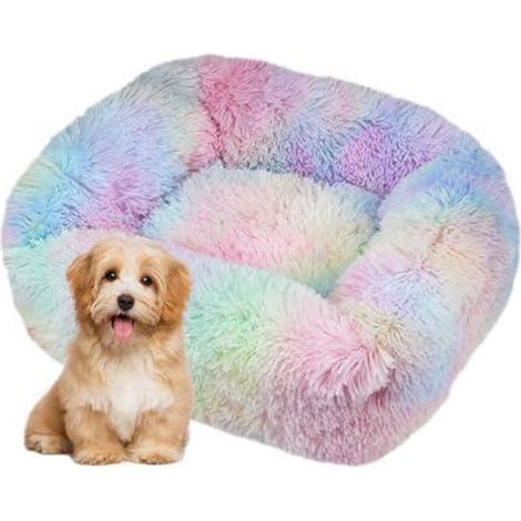 Panier pour chien XL Arc-en-ciel, panier pour chien en peluche lavable, antidérapant, doux
