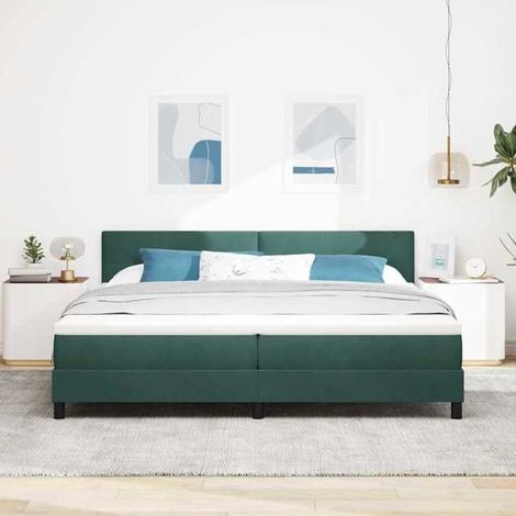 Lit à ressorts avec matelas - FAF7291712457531 - Vert foncé - Velours - 200 x 200 cm (1/5)