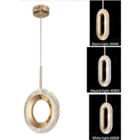 lampe suspendue moderne à LED 3 couleurs réglables ronde en cristal idéale pour la chambre coucher le salon ou cuisine Dorée (1/5)