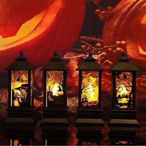 4 Pièces Lanterne Halloween LED, Decoration Halloween Exterieur Interieur a Suspendre, Halloween Decoration Citrouille Lumineuse, Décoration Jardin Lumière Batterie Fantome Veilleuse (1/4)