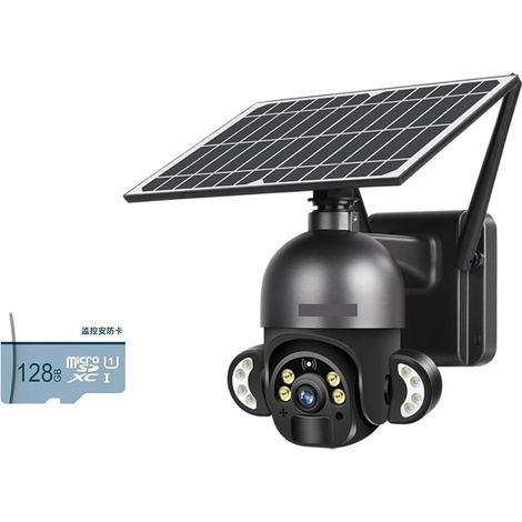 Caméra de sécurité à Domicile Caméra de Surveillance vidéo sans Fil, avec Carte Sim 4G et 4MP, Panneau Solaire 6W, CCTV, Alarme extérieure, Batterie Longue durée de Veille(Black 4G Add 128G) (1/5)