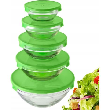 Juego de 5 cuencos de vidrio para cocina con tapa. (1/5)